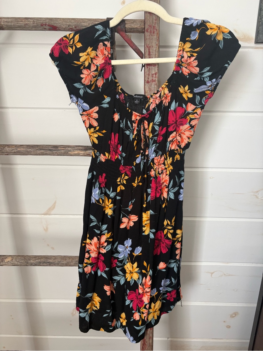 Ambiance Black Floral Top with Pink, Yellow and Blue Blooms